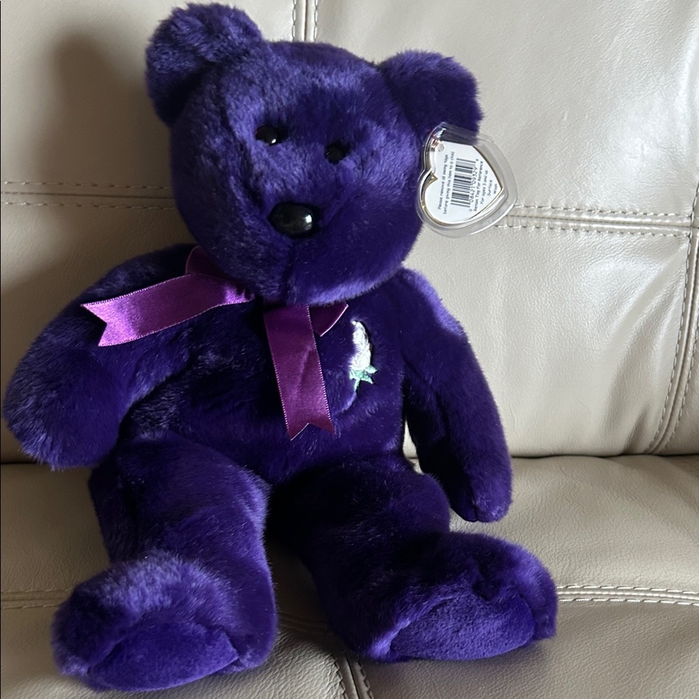 Princess Diana large size Ty Deep Purple Plush Bear with Ribbon great condition